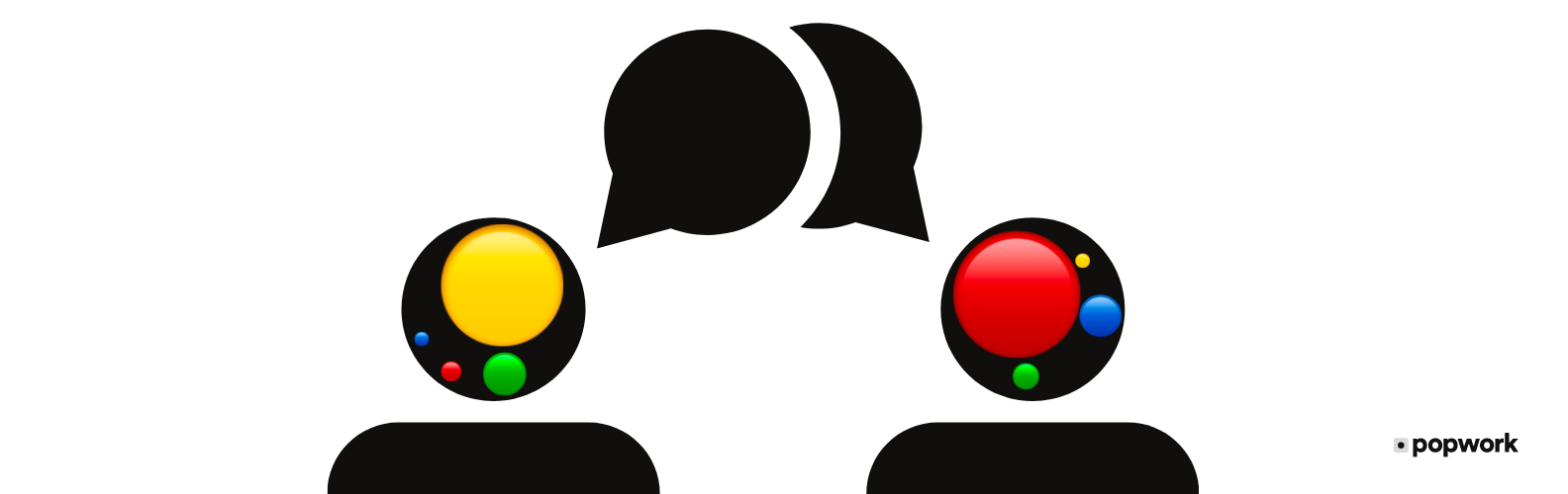 Profil Influent (jaune) s'adressant à un profil Dominant (rouge) - Popwork